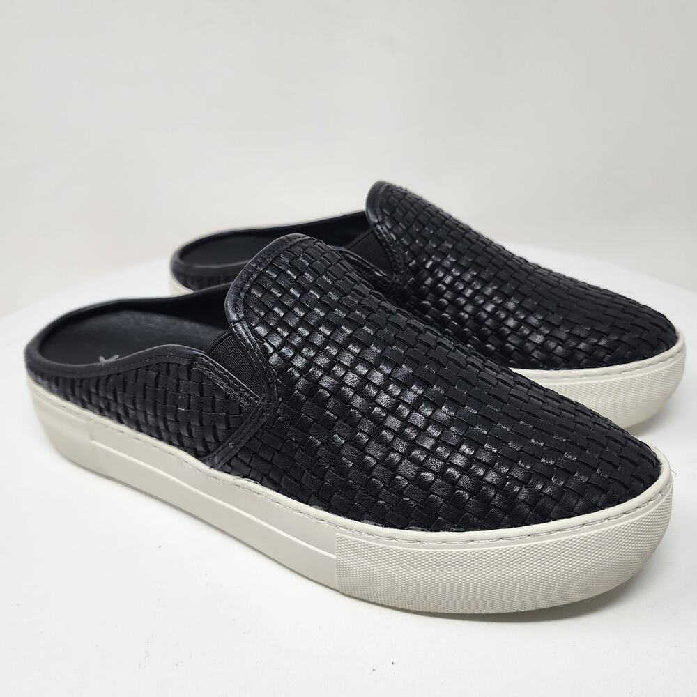 J/Slides Aubrey Sneaker Mule Women 7 Black Woven Leather Platform Sole Comfort